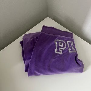 PINK purple velvet flared sweatpants